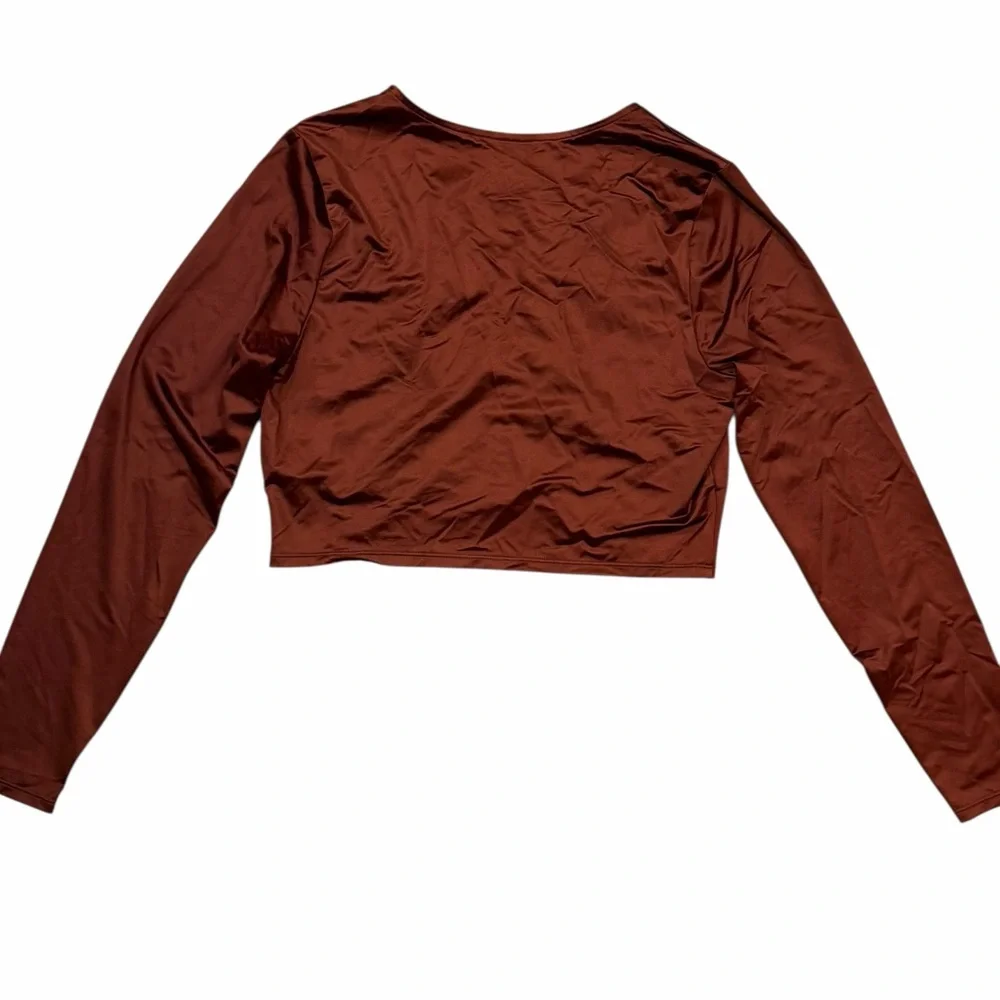 CALIA Women's Long Sleeve Ruched Swim Rash Guard Rust Lycra Shirt UPF 50 Brown